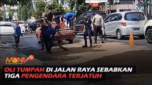 Oli Tumpah di Jalan Raya Sebabkan Tiga Pengendara Terjatuh